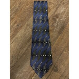 Puritan Special Edition Men's Necktie-Blue & Green Geometric Wave Pattern-U.S.A.
